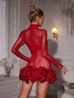Dresses|Mini Dresses*Mew Mews Fashion Nairi Long Sleeve Flower Mesh Mini Dress