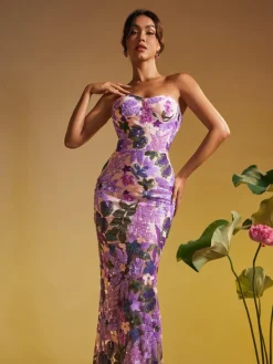 Dresses|Maxi Dresses*Mew Mews Fashion Nakoa Strapless Sequin Embroidered Maxi Dress