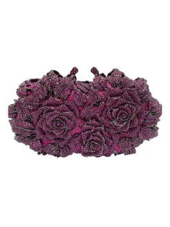 Bags*Mew Mews Fashion Nala Flower Rhinestone Embellished Clutch In Purple