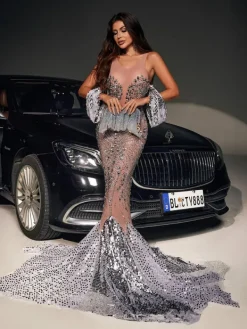 Dresses|Maxi Dresses*Jiu Bajia O/S Nasima Rhinestone Mermaid Maxi Dress