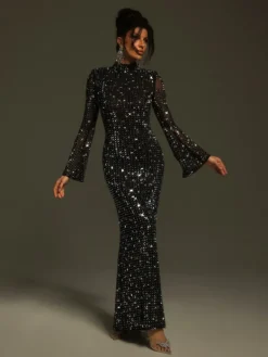 Dresses|Maxi Dresses*Mew Mews Fashion Natalja Long Sleeve Crystal Mesh Dress