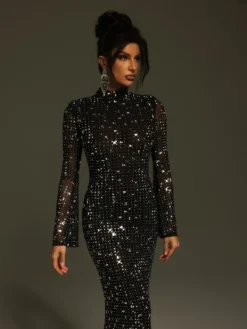 Dresses|Maxi Dresses*Mew Mews Fashion Natalja Long Sleeve Crystal Mesh Dress