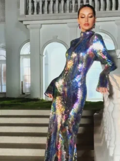 Embellishment|Dresses*Embellishment Nebraska Ombre Long Sleeve Hooded Maxi Dress In Blue
