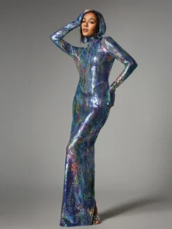 Embellishment|Dresses*Embellishment Nebraska Ombre Long Sleeve Hooded Maxi Dress In Blue
