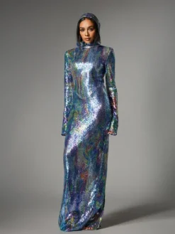 Embellishment|Dresses*Embellishment Nebraska Ombre Long Sleeve Hooded Maxi Dress In Blue