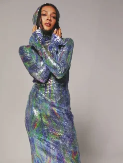 Embellishment|Dresses*Embellishment Nebraska Ombre Long Sleeve Hooded Maxi Dress In Blue