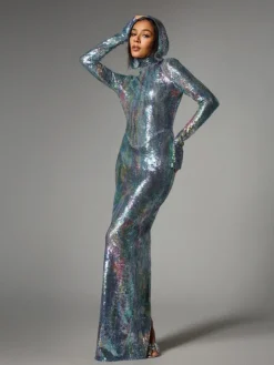 Embellishment|Dresses*Embellishment Nebraska Ombre Long Sleeve Hooded Maxi Dress In Light Blue