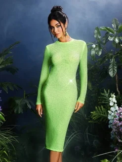 Dresses|Midi Dresses*Mew Mews Fashion Neriah Crystal Embellished Midi Dress In Green