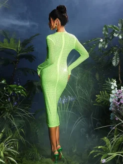 Dresses|Midi Dresses*Mew Mews Fashion Neriah Crystal Embellished Midi Dress In Green