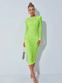 Dresses|Midi Dresses*Mew Mews Fashion Neriah Crystal Embellished Midi Dress In Green