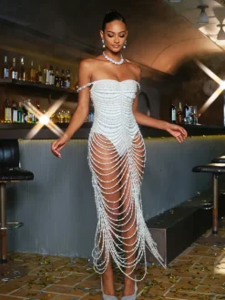 Dresses|Maxi Dresses*Mew Mews Fashion O/S Nicola Pearl Fringe Maxi Dress