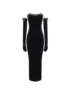Dresses|Maxi Dresses*Mew Mews Fashion Nilo Flower Sequin Velvet Dress With Gloves