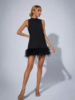 Dresses|Mini Dresses*Mew Mews Fashion Nisha Feather Mini Dress In Black