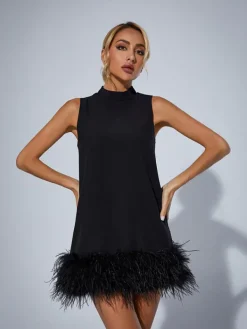 Dresses|Mini Dresses*Mew Mews Fashion Nisha Feather Mini Dress In Black