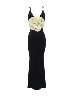 Dresses|Maxi Dresses*Mew Mews Fashion Nketiah Plunge Neck Flower Velvet Maxi Dress