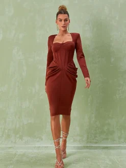 Dresses|Midi Dresses*Mew Mews Fashion Noelani Long Sleeve Corset Midi Dress
