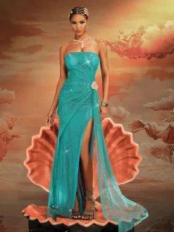 Embellishment|Dresses*Lu Yili Norbert Strapless Ruched Split Maxi Dress