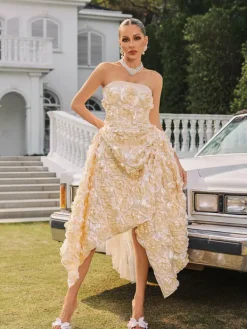 Dresses|Midi Dresses*Mew Mews Fashion Nyviera Strapless Flower Midi Dress
