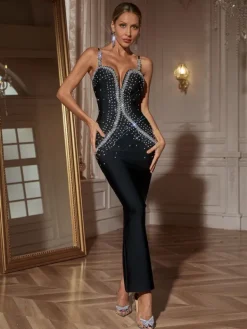 Dresses|Maxi Dresses*Bandage Odete Rhinestone Leafy Maxi Dress