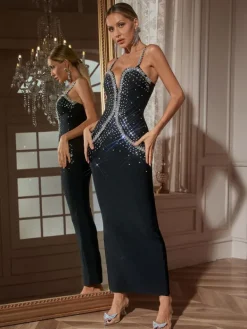 Dresses|Maxi Dresses*Bandage Odete Rhinestone Leafy Maxi Dress