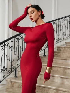 Dresses|Maxi Dresses*Mew Mews Fashion Ofir V Neck Ruched Maxi Dress In Wine