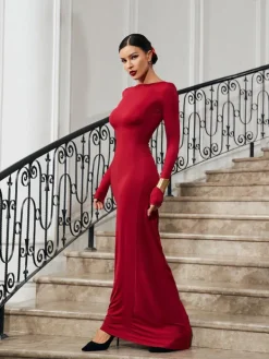 Dresses|Maxi Dresses*Mew Mews Fashion Ofir V Neck Ruched Maxi Dress In Wine