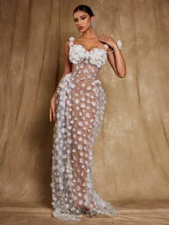 Dresses|Maxi Dresses*Jiu Bajia O/S Oksana Spaghetti Flower Corset Maxi Dress In White