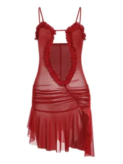 Dresses|Mini Dresses*Mew Mews Fashion Olivier Ruched Printed Mesh Dress In Red
