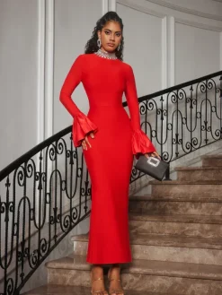 Dresses|Maxi Dresses*Bandage Omer Rhinestone Dress In Red