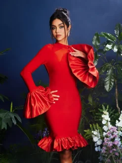 Dresses|Midi Dresses*Bandage Omiros Flounce Sleeve Midi Dress
