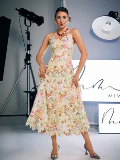 Dresses|Midi Dresses*Mew Mews Fashion Ornan Floral Embroidered Midi Dress