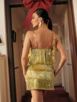 Dresses|Mini Dresses*Mew Mews Fashion Orsolya Spaghetti Sequin Fringe Mini Dress