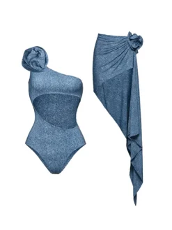 Bikini Sets|Swimwear*Mew Mews Fashion Ortiz Flower Denim Swimwear Two Piece Set