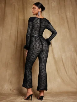 Jumpsuits & Romper*Mew Mews Fashion Orwell Long Sleeve Feather Jumpsuit