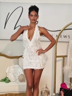 Dresses|Mini Dresses*Mew Mews Fashion Osanya Plunge Neck Fringe Mini Dress