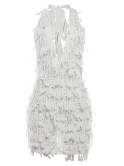 Dresses|Mini Dresses*Mew Mews Fashion Osanya Plunge Neck Fringe Mini Dress