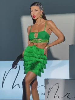 Dresses|Mini Dresses*Bandage Osiris Rhinestone Cutout Fringe Dress In Green