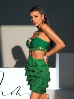Dresses|Mini Dresses*Bandage Osiris Rhinestone Cutout Fringe Dress In Green