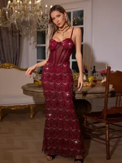 Dresses|Maxi Dresses*Mew Mews Fashion Ottis Sequin Fringe Maxi Dress In Red