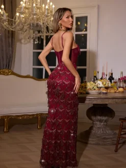 Dresses|Maxi Dresses*Mew Mews Fashion Ottis Sequin Fringe Maxi Dress In Red