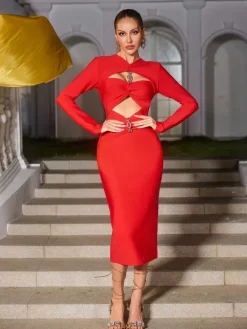 Dresses|Midi Dresses*Bandage Ozzie Long Sleeve Cutout Midi Dress