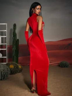 Embellishment|Dresses*Embellishment Pablo High Neck Chain Fringe Maxi Dress With Gloves