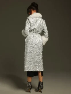 Coats & Jackets*Mew Mews Fashion Panue Faux Fur Collar Sequin Coat
