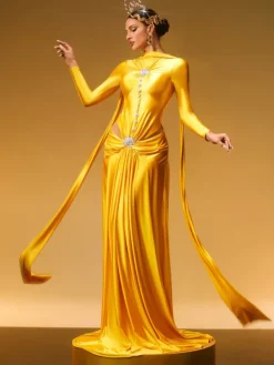 Dresses|Maxi Dresses*Mew Mews Fashion Panya Long Sleeve Crystal Satin Maxi Dress