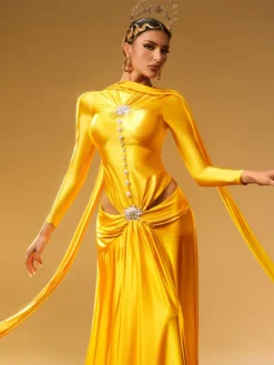 Dresses|Maxi Dresses*Mew Mews Fashion Panya Long Sleeve Crystal Satin Maxi Dress
