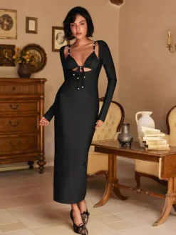 Dresses|Midi Dresses*Bandage Patricia Long Sleeve Pearl Midi Dress