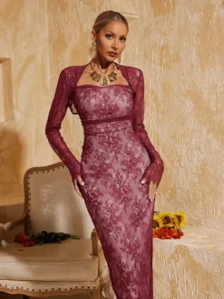 Dresses|Midi Dresses*Mew Mews Fashion Pepita Spaghetti Lace Midi Dress With Shrug