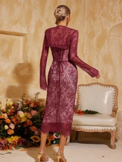 Dresses|Midi Dresses*Mew Mews Fashion Pepita Spaghetti Lace Midi Dress With Shrug