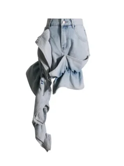 Skirts*Mew Mews Fashion Perdita Ruched Ruffle Denim Skirt