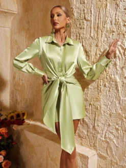 Dresses|Mini Dresses*Mew Mews Fashion Petrova Lace Up Satin Mini Dress